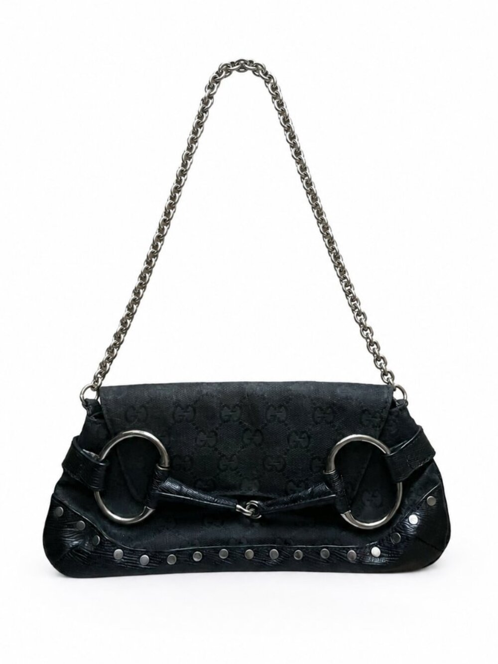 GG Horsebit Canvas Shoulder Bag/Clutch – Black & Silver Hardware